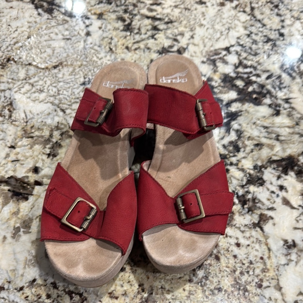 Dansko Red Sandals with Adjustable Buckles